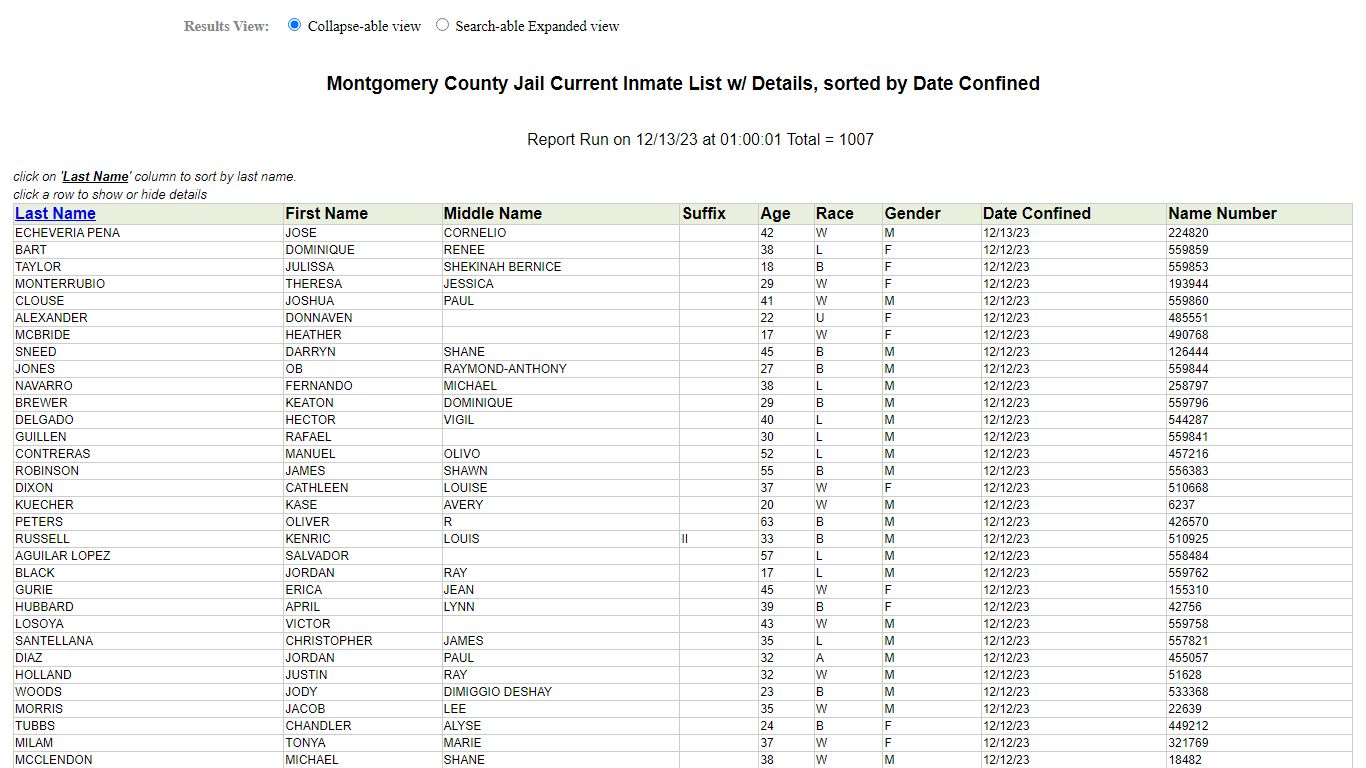 Jail Roster - Montgomery County, Texas